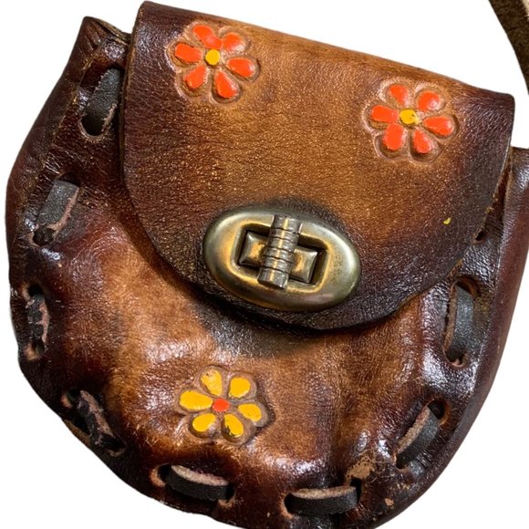 Vintage Leather Tooled Floral Mini Coin Card Purse - Picture 7 of 7